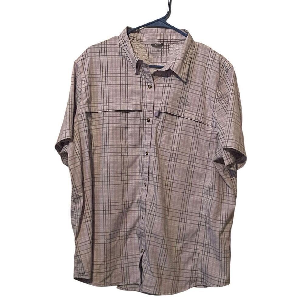 L.L. Bean Womens Purple Gray Plaid Vented Button Up Fishing Shirt Size 2X Plus